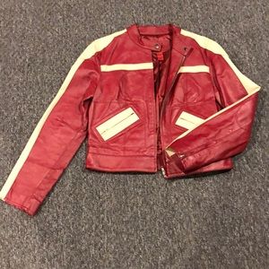Leather red bike biker jacket never worn